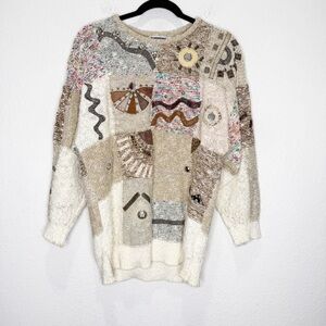 Vintage Marieakim Multimedia Art Knit Sweater Grandma Oversized
